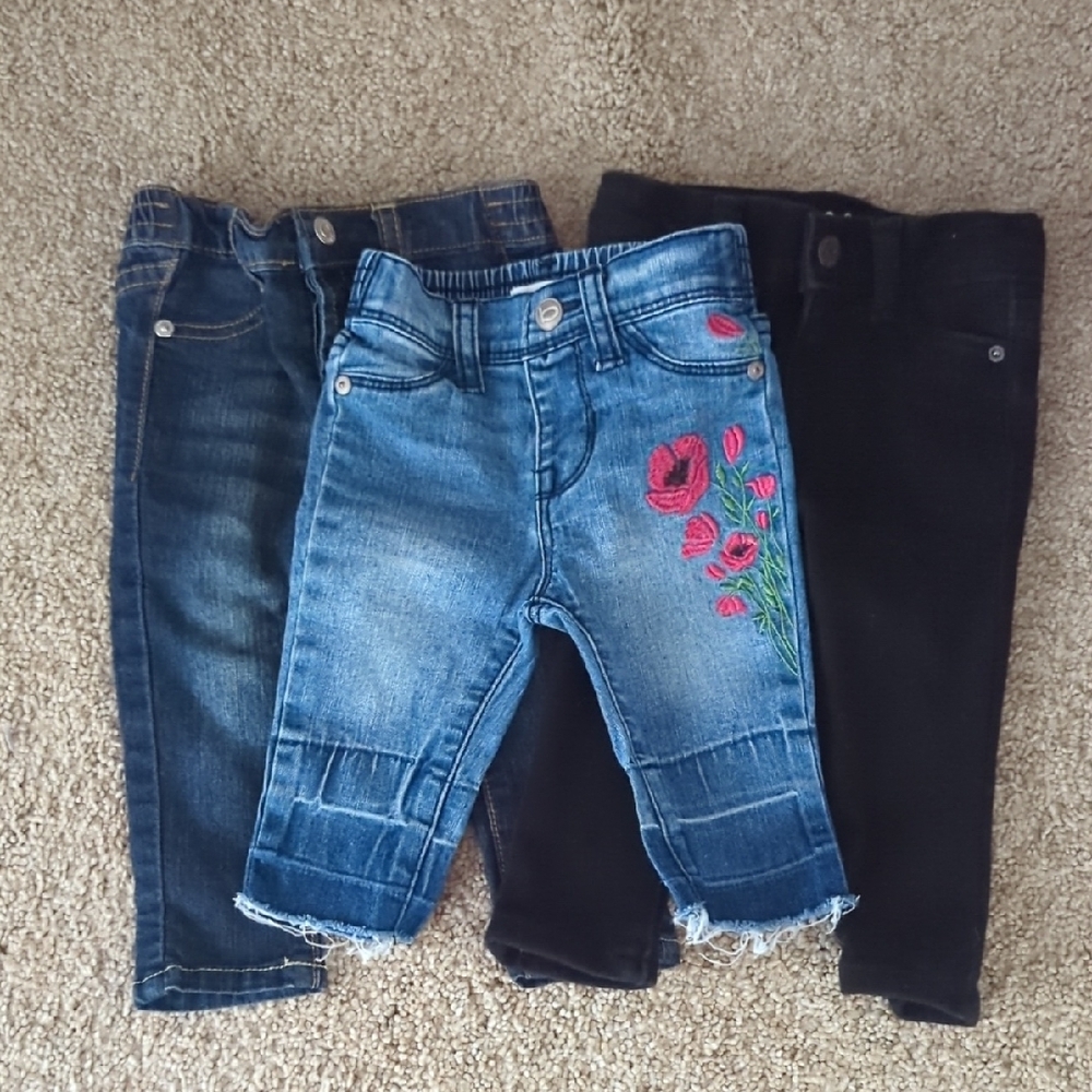 Bebe Blue and Black Jeans with Embroidery